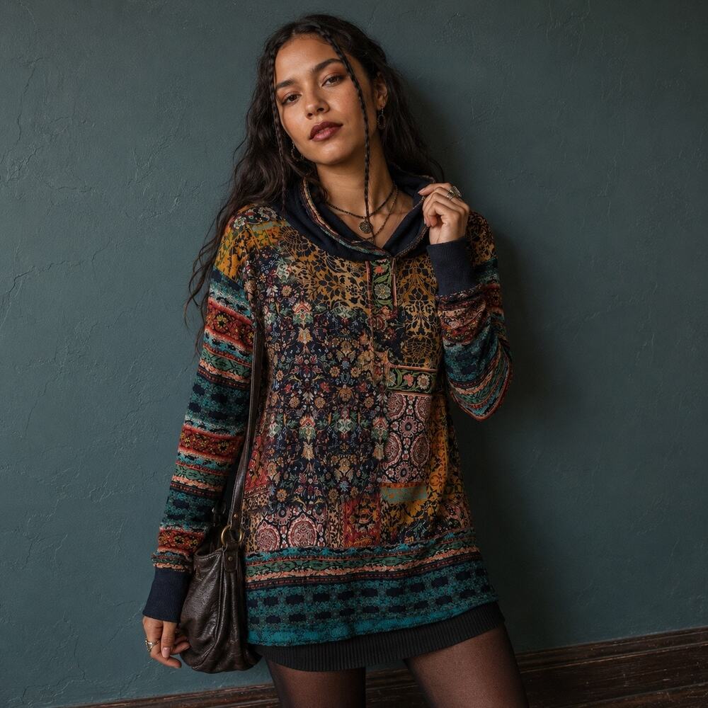 Aldomartins Barcelona Wool Blend Zippered Neck Sweater Medium Artsy Patchwork